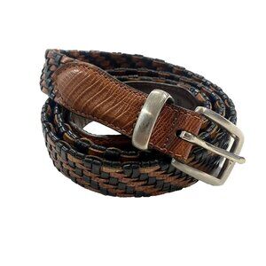 VINTAGE Genuine Leather Braided Belt Brown Black 40 Old Money Quiet Luxury Rodeo